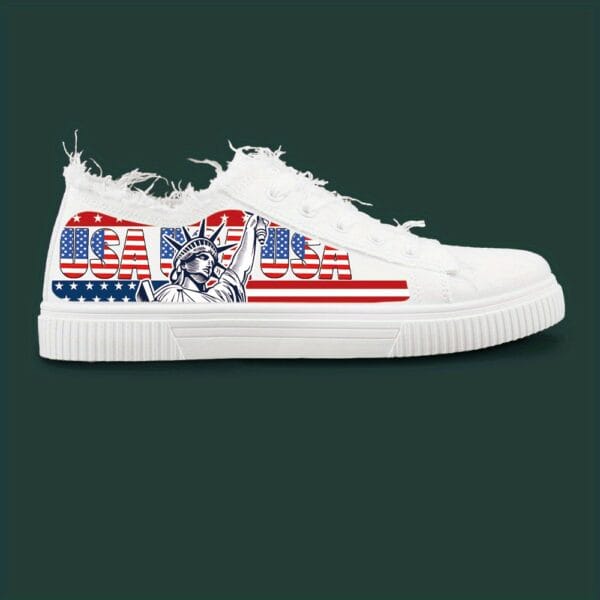 product-open-2024-05-28-1716884713134-66dff3c1fcae490a9a5d6ef2805807b7-goods Women'S Patriotic American Flag Skate Shoes - Breathable Fabric Upper, White with Red & Blue Print, Lace-Up Casual Sneakers for All-Season Comfort, Casual Footwear | Laceup Sneakers | Comfortable Fit