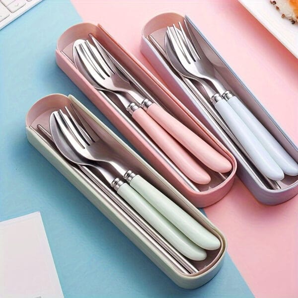 1pc Polished Stainless Steel Portable Cutlery Set with Storage Box - Perfect for everyday use with picnics, camping, and camping cookware