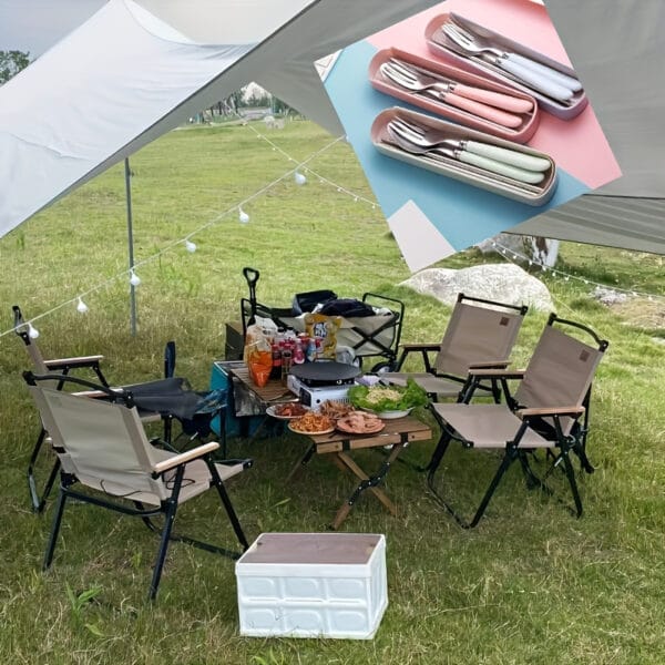 1pc Polished Stainless Steel Portable Cutlery Set with Storage Box - Perfect for everyday use with picnics, camping, and camping cookware