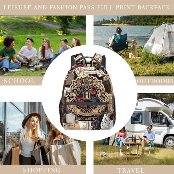 1pc WB Harry Potter Hogwarts School of Witchcraft & Wizardry Men's Backpack - Stylish 2D Print Design with House Crests, Charming Vintage Newspaper Clippings & Marauder's Map Print, Durable Fabric, Hand Washable for Commuting, Travel, Camping, Street Style, Casual Outing Bag, Magical Theme Bag, Organized Compartments, Fabric Backpack, Daily Commute, Retro Aesthetic, Quality Stitching, Fantasy Lovers