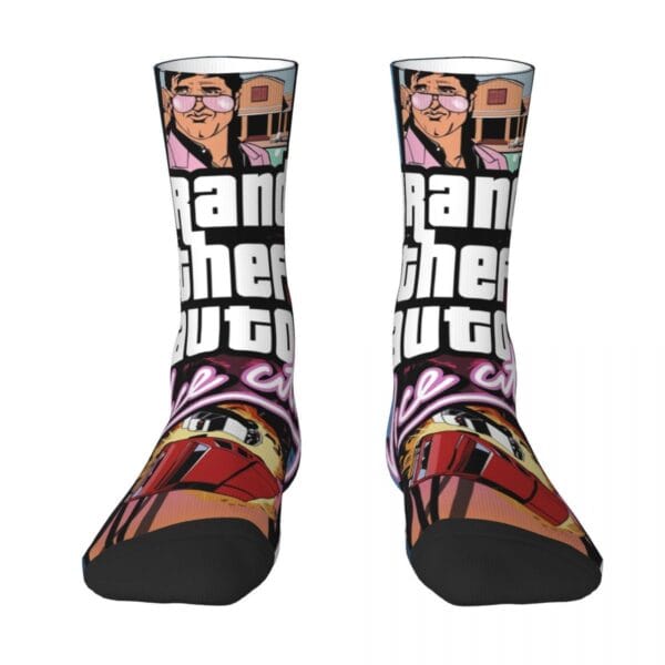 product-open-2885b9cc0b574b339fbb48f87d16035b-goods 1 Pair Novelty Crew Socks - Polyester & Spandex Blend, Street Hip-Hop Style with Vibrant Random Prints, Comfortable Stretchy Unisex Socks for Men & Women, Machine Washable, Casual Footwear, Playful Design, Durable Construction
