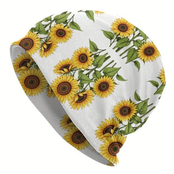 product-open-3ec310ed57b94efba7170ccb8ff90058-goods Cheerful Charm | Vintage Sunflower & Green Leaf Knit Beanie Hat for Men and Women - Lightweight Autumn/Spring Cap, Hand Washable, Retro Style