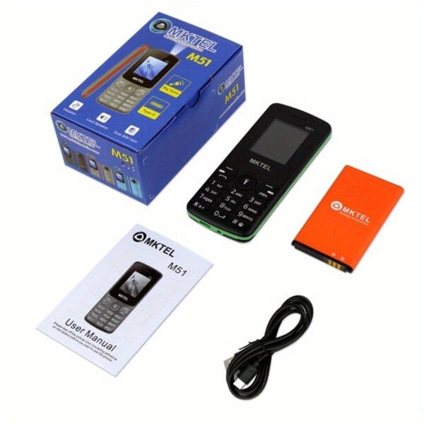 MKTEL M51 Feature Phone with Dual SIM, FM Radio, Flashlight, 1800mAh Long-Lasting Battery, 1.77" HVGA Display, Camera - Compatible with Charger, Black/Teal Blue/Green/Red - Basic Smartphone Replacement for Heavy Users, Everyday Communication Device, Simple Interface, Sturdy Design, Smart Mobile Phone, Budgetconscious Buyers