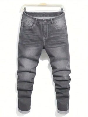 1pc Men's skinny jeans, casual and versatile in American street hip-hop, suitable for daily wear in all seasons