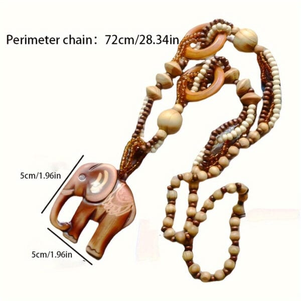 Handcrafted Wooden Ivory Elephant Pendant Necklace - Bohemian Vintage Unisex Jewelry with Bead Accents, Natural Wood Grain Texture for Men & Women, Year-Round Festival & Party Accessory, Elephant Jewelry, Versatile Fashion Piece, Minimalist Design, Earthy Tone Beads