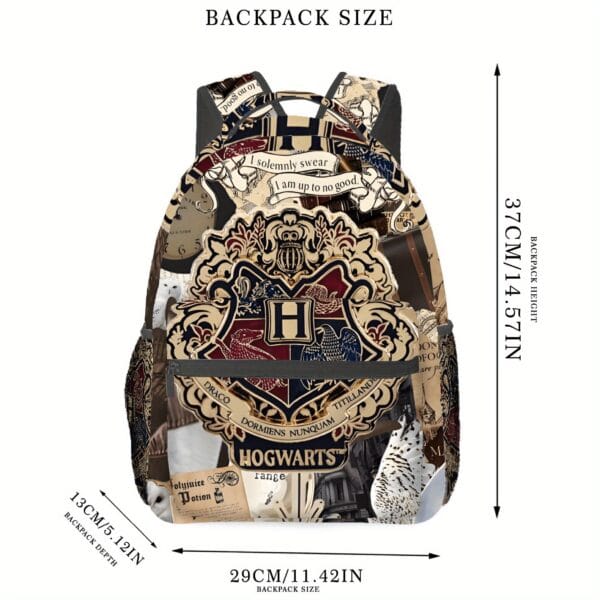 1pc WB Harry Potter Hogwarts School of Witchcraft & Wizardry Men's Backpack - Stylish 2D Print Design with House Crests, Charming Vintage Newspaper Clippings & Marauder's Map Print, Durable Fabric, Hand Washable for Commuting, Travel, Camping, Street Style, Casual Outing Bag, Magical Theme Bag, Organized Compartments, Fabric Backpack, Daily Commute, Retro Aesthetic, Quality Stitching, Fantasy Lovers