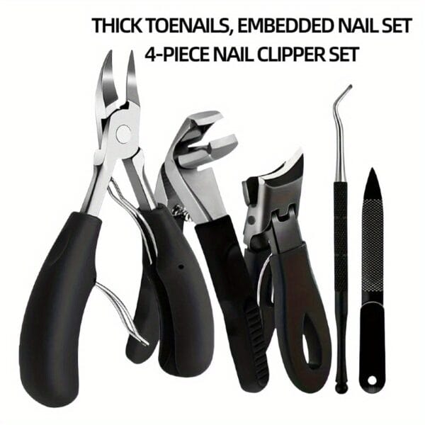 4pcs Stainless Steel Nail Tool Set - Heavy Duty Nail Clippers, Dead Light Beige Scissors & Manicure Knife with Nail File - Classic Black Handle, Suitable for Men, Women, and Elderly, Father'S Day Gift DUANGDUANGBIU