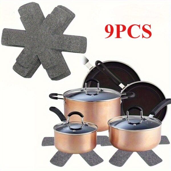 9pcs Feltguard Non-Stick, Scratch-Resistant Pads - Durable Polystyrene Mat for Protecting Pots, Pans, and Cookware - Ideal for Kitchen Countertops and Stovetops, Countertop Protection | Modern Kitchen Mat | Durable Kitchen Mat, Countertop Protector