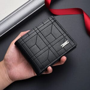 Men'S Elegant Faux Leather Slim Wallet Geometric Pattern, Large Capacity, Multi-Card Slots, Fashionable Casual Wallet Durable Black Design - 3 Colors Available Ideal Father'S Day Gift for Men