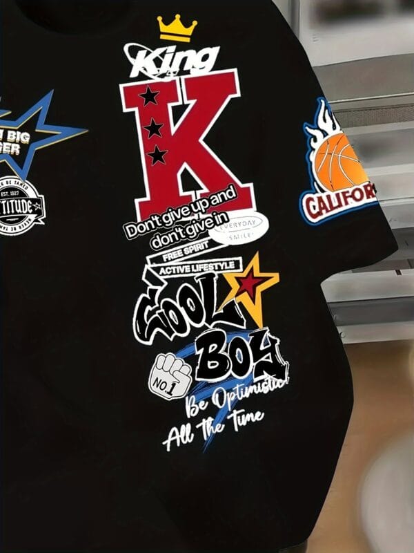 Men's Plus Size Big & Tall T-Shirt - Bold KING Lettering & Basketball Crown Graphic - Breathable Stretch Fabric - Athletic Streetwear Tee for Basketball Fans - Machine Washable - Black Alternative with King Design, Basketball Shirt, Sports Fan Apparel, Allseason Clothing, Sporty Casual Look, Stretchable Material