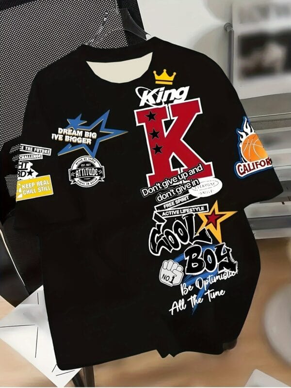 Men's Plus Size Big & Tall T-Shirt - Bold KING Lettering & Basketball Crown Graphic - Breathable Stretch Fabric - Athletic Streetwear Tee for Basketball Fans - Machine Washable - Black Alternative with King Design, Basketball Shirt, Sports Fan Apparel, Allseason Clothing, Sporty Casual Look, Stretchable Material