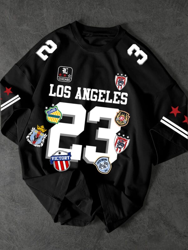 Men's Los Angeles Graphic T-Shirt with Number 23 - Dark Green Streetwear Tee, Quick-Dry Breathable Fabric for Sports, Casual Outfits - Machine Washable Urban Fashion Top, Sports Apparel, Emblem Decorated Shirt, Durable Sportswear