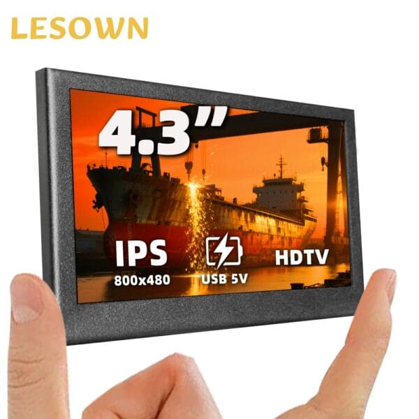 LESOWN 4.3" Ultra-Thin IPS Monitor 800x480 HD TV, USB-Powered Portable Gaming Display with 300cd/m² Brightness, No Driver Needed, Full Viewing Angle, Compact Design for Raspberry Pi, Windows PC, Laptop, Car Dash Cam & Security Surveillance, Car Dash Cam Monitor, Sleek Frame, Highresolution Screen