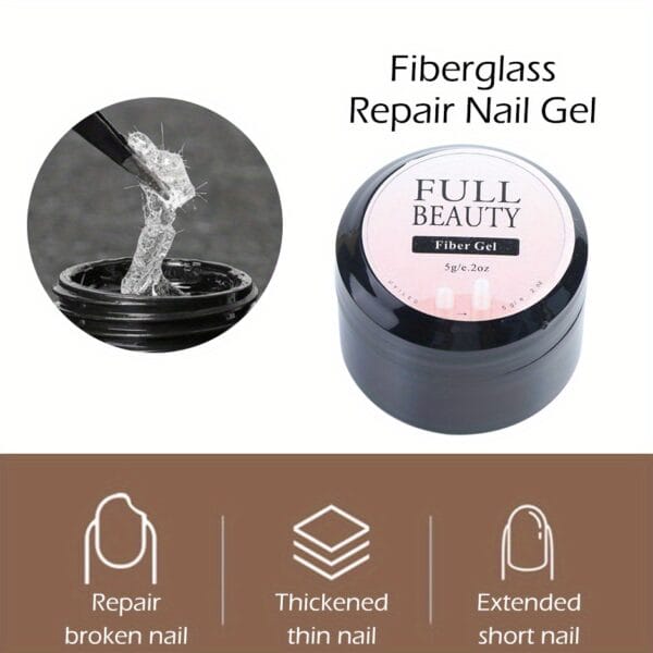 5g Quick-Fix Fiberglass Nail Repair Gel - Clear UV Builder Glue for Cracked & Broken Nails, Strengthens & Extends Nail, Easy Application with Base & Top Coat, Manicure Essentials