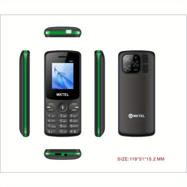 MKTEL M51 Feature Phone with Dual SIM, FM Radio, Flashlight, 1800mAh Long-Lasting Battery, 1.77" HVGA Display, Camera - Compatible with Charger, Black/Teal Blue/Green/Red - Basic Smartphone Replacement for Heavy Users, Everyday Communication Device, Simple Interface, Sturdy Design, Smart Mobile Phone, Budgetconscious Buyers