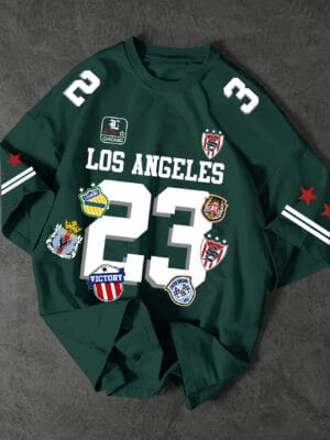 Men's Los Angeles Graphic T-Shirt with Number 23 - Dark Green Streetwear Tee, Quick-Dry Breathable Fabric for Sports, Casual Outfits - Machine Washable Urban Fashion Top, Sports Apparel, Emblem Decorated Shirt, Durable Sportswear