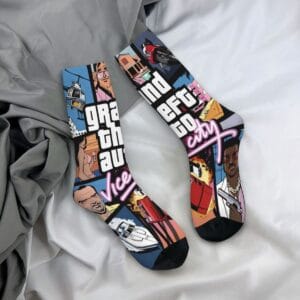 1 Pair Novelty Crew Socks - Polyester & Spandex Blend, Street Hip-Hop Style with Vibrant Random Prints, Comfortable Stretchy Unisex Socks for Men & Women, Machine Washable, Casual Footwear, Playful Design, Durable Construction