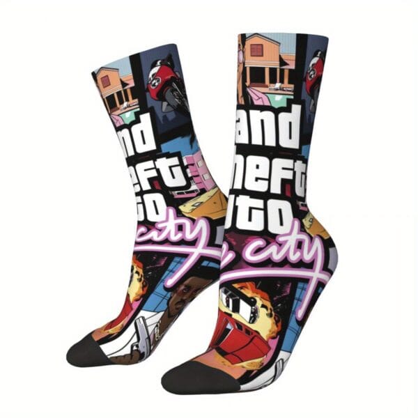 product-open-d34103cc7c9f4b4fb1dff38e69d45fcc-goods 1 Pair Novelty Crew Socks - Polyester & Spandex Blend, Street Hip-Hop Style with Vibrant Random Prints, Comfortable Stretchy Unisex Socks for Men & Women, Machine Washable, Casual Footwear, Playful Design, Durable Construction