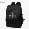 Jesus Print Lightweight Backpack - Spacious Casual Daypack with Adjustable Straps, Side Pockets, and Stylish "JESUS SAVED MY LIFE" Design, Perfect for Commuting, School, and Outdoor Activities (Grey/Black)