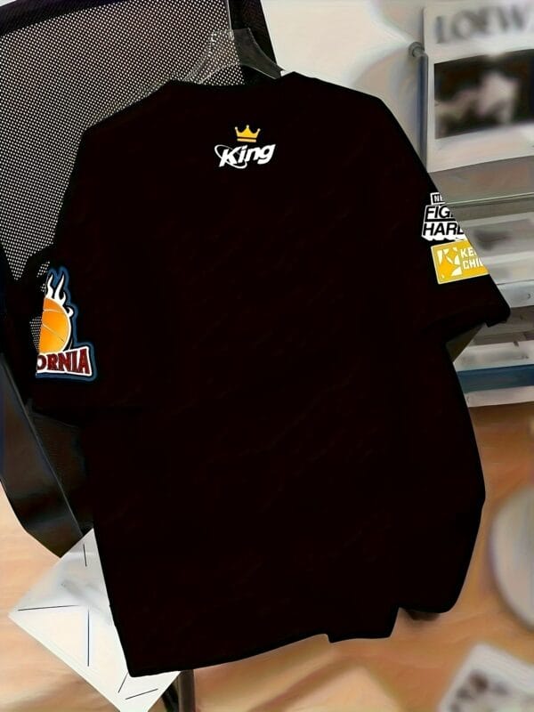 Men's Plus Size Big & Tall T-Shirt - Bold KING Lettering & Basketball Crown Graphic - Breathable Stretch Fabric - Athletic Streetwear Tee for Basketball Fans - Machine Washable - Black Alternative with King Design, Basketball Shirt, Sports Fan Apparel, Allseason Clothing, Sporty Casual Look, Stretchable Material