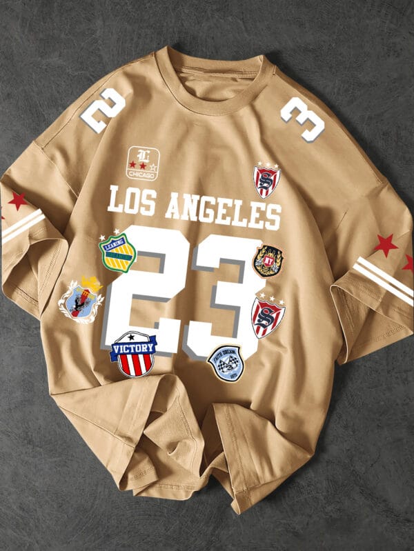 Men's Los Angeles Graphic T-Shirt with Number 23 - Dark Green Streetwear Tee, Quick-Dry Breathable Fabric for Sports, Casual Outfits - Machine Washable Urban Fashion Top, Sports Apparel, Emblem Decorated Shirt, Durable Sportswear