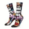 product-open-f863c3faa1344ab9a11c98fe04e8655a-goods 1 Pair Novelty Crew Socks - Polyester & Spandex Blend, Street Hip-Hop Style with Vibrant Random Prints, Comfortable Stretchy Unisex Socks for Men & Women, Machine Washable, Casual Footwear, Playful Design, Durable Construction
