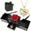 Rose rouge artificielle éternelle dans une boîte en verre – Cadeau idéal pour la Saint-Valentin, la fête des Mères ou Noël pour femme, épouse, petite amie ou grand-mère – Décoration d'intérieur élégante avec pendentif en forme de cœur