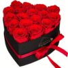 17 roses rouges artificielles préservées Infinity Roses dans une boîte en similicuir noir en forme de cœur avec ruban - Composition florale éternelle pour femme, décoration d'intérieur sans entretien, cadeaux de Saint-Valentin, d'anniversaire, de fête des mères et de Noël, accessoires de b