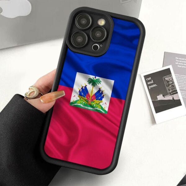 A Unique Design Featuring The Haitian Flag, This Brand New Mobile Phone Case Offers Full Body Protection. It Is Made from Shockproof And Drop-Proof TPU Soft Rubber, Showcasing a Simple Yet Sophisticated Color Scheme in Black, Suitable for Both Men And Wom