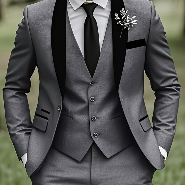 Ensemble costume trois pièces haut de gamme pour homme : blazer croisé bleu marine à boutons dorés, chemise et pantalon, idéal pour les mariages, les événements formels et le travail, toutes saisons, tenue de mariage | Tenue élégante | Tissu résistant