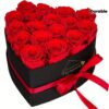 17 roses rouges artificielles préservées Infinity Roses dans une boîte en similicuir noir en forme de cœur avec ruban - Composition florale éternelle pour femme, décoration d'intérieur sans entretien, cadeaux de Saint-Valentin, d'anniversaire, de fête des mères et de Noël, accessoires de b