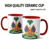 1pc 11oz Ceramic Coffee Mug with Haitian Flag & Coat of Arms Design - Vibrant Patriotic Red, Blue, Yellow Artwork, Reusable Gift for Husband, Dad, Son, Birthdays, Father’s Day, Hand Wash Only, Coffee Cup, Birthday Drinkware, National Pride Mug, Detailed I