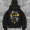 Sweat à capuche noir élégant pour homme avec motif tête de mort et croix – Pull zippé avec capuche à cordon de serrage, style streetwear décontracté pour toutes les saisons | Sweat à capuche imprimé tête de mort | Sweat à capuche zippé
