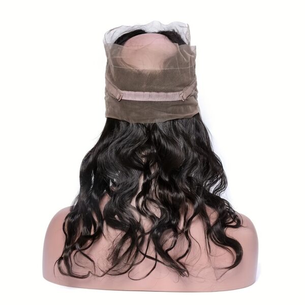 Fermeture frontale 360° Body Wave HD en dentelle avec frange - 100 % cheveux humains vierges Remy, densité 150 %, 40,64 cm, aspect naturel pour femme, postiche polyvalente, élégante et de haute qualité