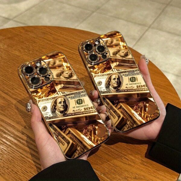 Luxurious and Trendy! Gold Bill Design, Electroplated Phone Case - UV Printing, Scratch-Resistant & Anti-Slip, Full PC Coverage for iPhone 16/15/14/13/12/11 Models. Perfect Gift Choice