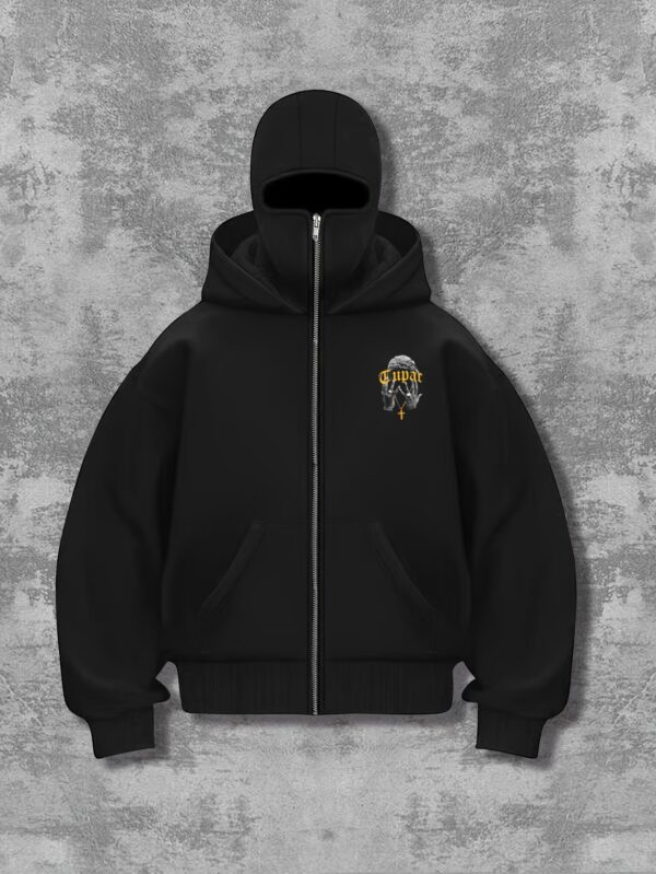 Sweat à capuche noir élégant pour homme avec motif tête de mort et croix – Pull zippé avec capuche à cordon de serrage, style streetwear décontracté pour toutes les saisons | Sweat à capuche imprimé tête de mort | Sweat à capuche zippé