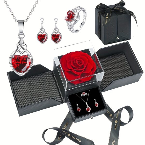 A Rose Gift Box with Heart-Shaped Earrings And a Necklace, Exquisite Jewelry for Your Lover, Mother, Best Friend, Partner, Wife, And Girlfriend. Perfect for Valentine'S Day, Thanksgiving, Christmas, Parties, Birthdays, And New Year Gifts.