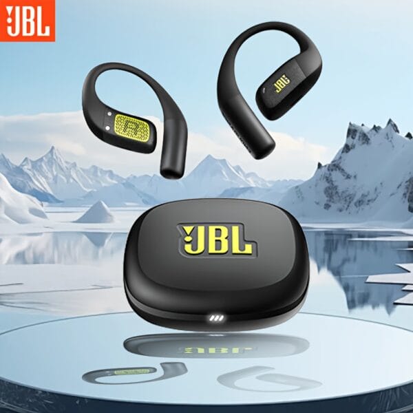 For JBL ZONE True Wireless Open-Ear Sports Headphones, Neckband Wireless Earbuds for Swimming, Cycling, Running, Long Battery Life, High-Quality Sound, Clear Call and Music Output, USB-C Charging, Rechargeable Battery, Black with Yellow Accents, Sports He