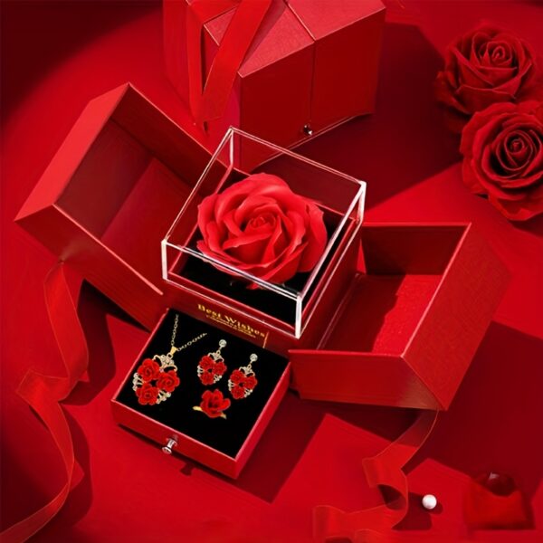 Coffret cadeau rose premium avec collier, boucles d'oreilles et bagues raffinées. Un cadeau de Noël idéal pour les mères, les amis, les partenaires, les amoureux et les petites amies. Saint-Valentin, Thanksgiving, Noël, fêtes, anniversaires et Nouvel An.