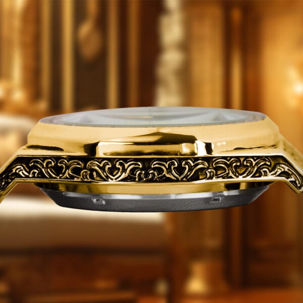 1pc Youth Men's Yellow Steel Strap Business Style Elegant Glow-in-the-Dark Carved Dragon Mechanical Watch