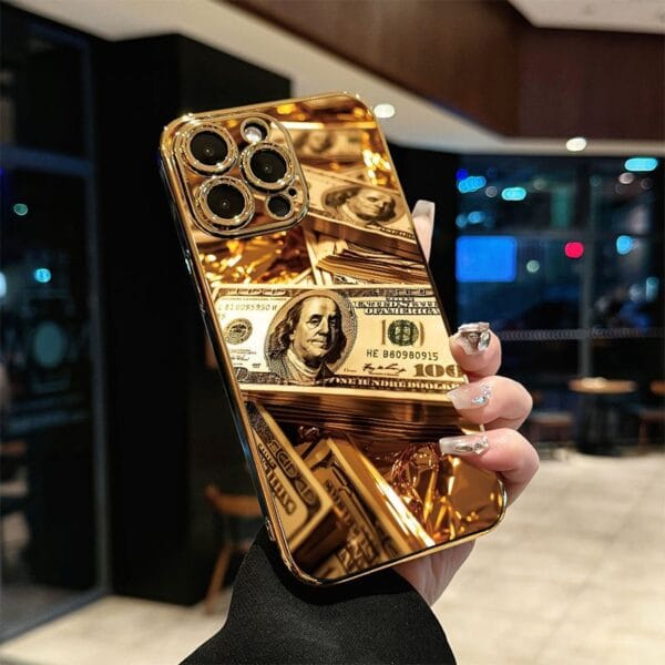 Luxurious and Trendy! Gold Bill Design, Electroplated Phone Case - UV Printing, Scratch-Resistant & Anti-Slip, Full PC Coverage for iPhone 16/15/14/13/12/11 Models. Perfect Gift Choice