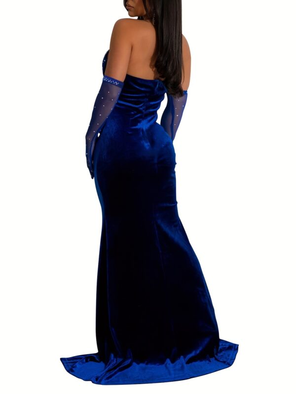 Robe dos nu à strass, robe moulante sexy à col licou et fente en maille contrastée, vêtements pour femmes