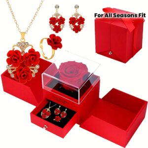 Coffret cadeau rose premium avec collier, boucles d'oreilles et bagues raffinées. Un cadeau de Noël idéal pour les mères, les amis, les partenaires, les amoureux et les petites amies. Saint-Valentin, Thanksgiving, Noël, fêtes, anniversaires et Nouvel An.