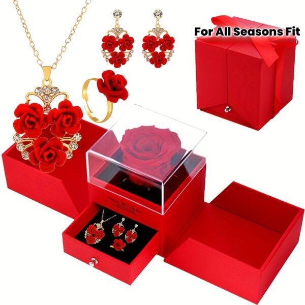 Coffret cadeau rose premium avec collier, boucles d'oreilles et bagues raffinées. Un cadeau de Noël idéal pour les mères, les amis, les partenaires, les amoureux et les petites amies. Saint-Valentin, Thanksgiving, Noël, fêtes, anniversaires et Nouvel An.