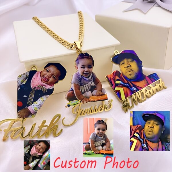 Personalized Golden Stainless Steel Photo Necklace with Custom Engraved Portrait, UV Color Printed Picture Pendant - Ideal for Daily Wear and Gift-Giving, Perfect Valentine'S Day Jewelry Gift for Her, Colorful, Character Portrait, Anniversary