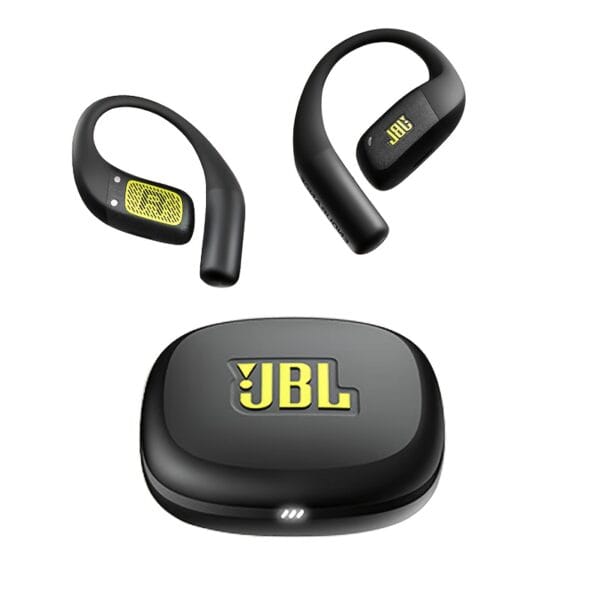 For JBL ZONE True Wireless Open-Ear Sports Headphones, Neckband Wireless Earbuds for Swimming, Cycling, Running, Long Battery Life, High-Quality Sound, Clear Call and Music Output, USB-C Charging, Rechargeable Battery, Black with Yellow Accents, Sports He