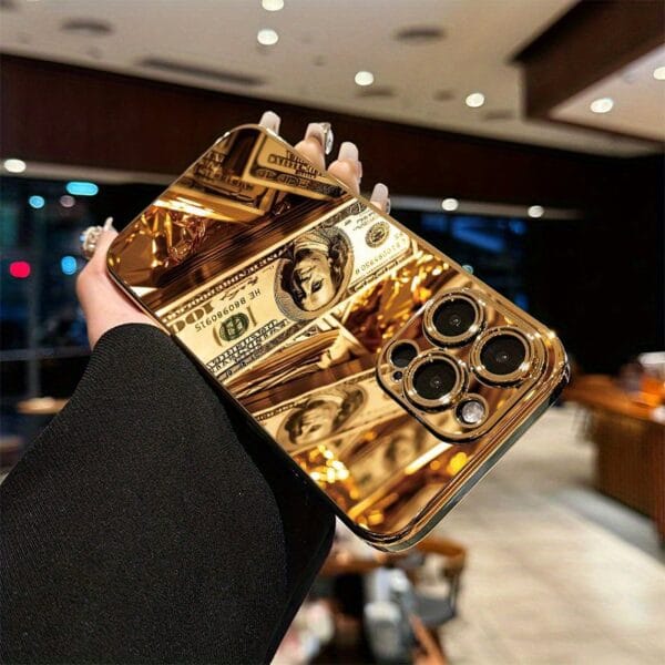 Luxurious and Trendy! Gold Bill Design, Electroplated Phone Case - UV Printing, Scratch-Resistant & Anti-Slip, Full PC Coverage for iPhone 16/15/14/13/12/11 Models. Perfect Gift Choice