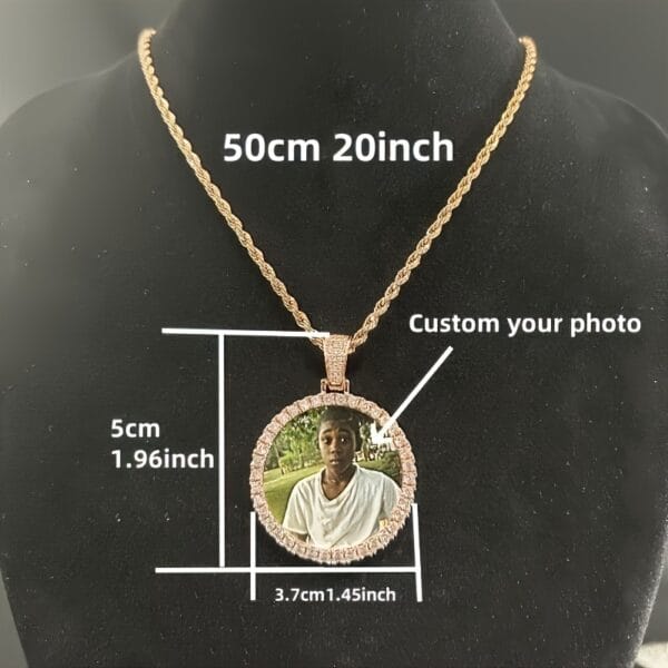 Collier pendentif photo rond personnalisé – Style hip-hop, zircone cubique et cuivre, cadeau personnalisé unique pour garçons