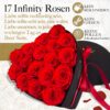 17 roses rouges artificielles préservées Infinity Roses dans une boîte en similicuir noir en forme de cœur avec ruban - Composition florale éternelle pour femme, décoration d'intérieur sans entretien, cadeaux de Saint-Valentin, d'anniversaire, de fête des mères et de Noël, accessoires de b