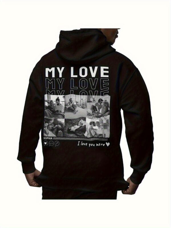 fa95236d8863498e95d53e8df22e1c7f-goods.jpeg Sweat à capuche personnalisé avec photo et texte - Sweat à capuche noir mixte My Love avec design personnalisé, version ample du sweat à capuche lavable en machine avec poches avant, texte profond pour petit ami, cadeau de Saint-Valentin, sweat à capuche personnalisé